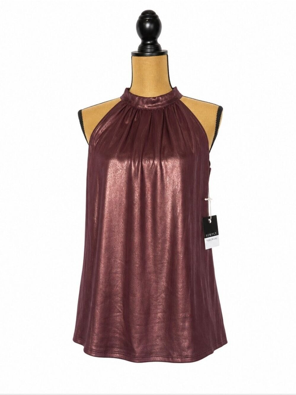 Simply Vera Wang Bronze Metallic Mock Halter Top Women's XS